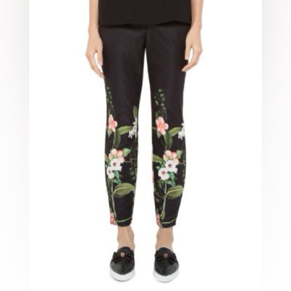Ted Baker Hadas Secret Black Green Cropped Floral Pants Size 6